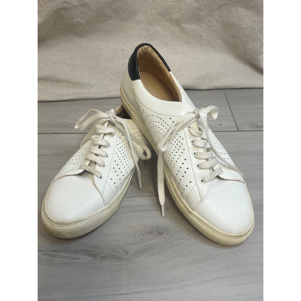Kate Spade Leather Sneakers White Black Perforated Spade Low Top Lace Up Sz 10